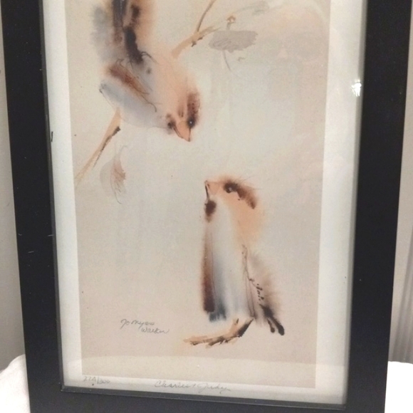 Framed  Signed by Jo Myers Walker, Watercolor Birds "Charles & Judy"  15" X 9" - Picture 4 of 8